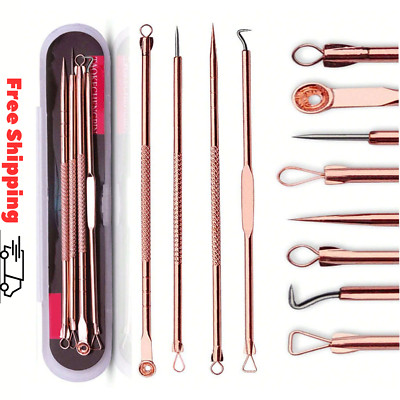 4pcs Rose Gold Blackhead Remover & Pimple Extractor Tool Kit, Stainless Steel