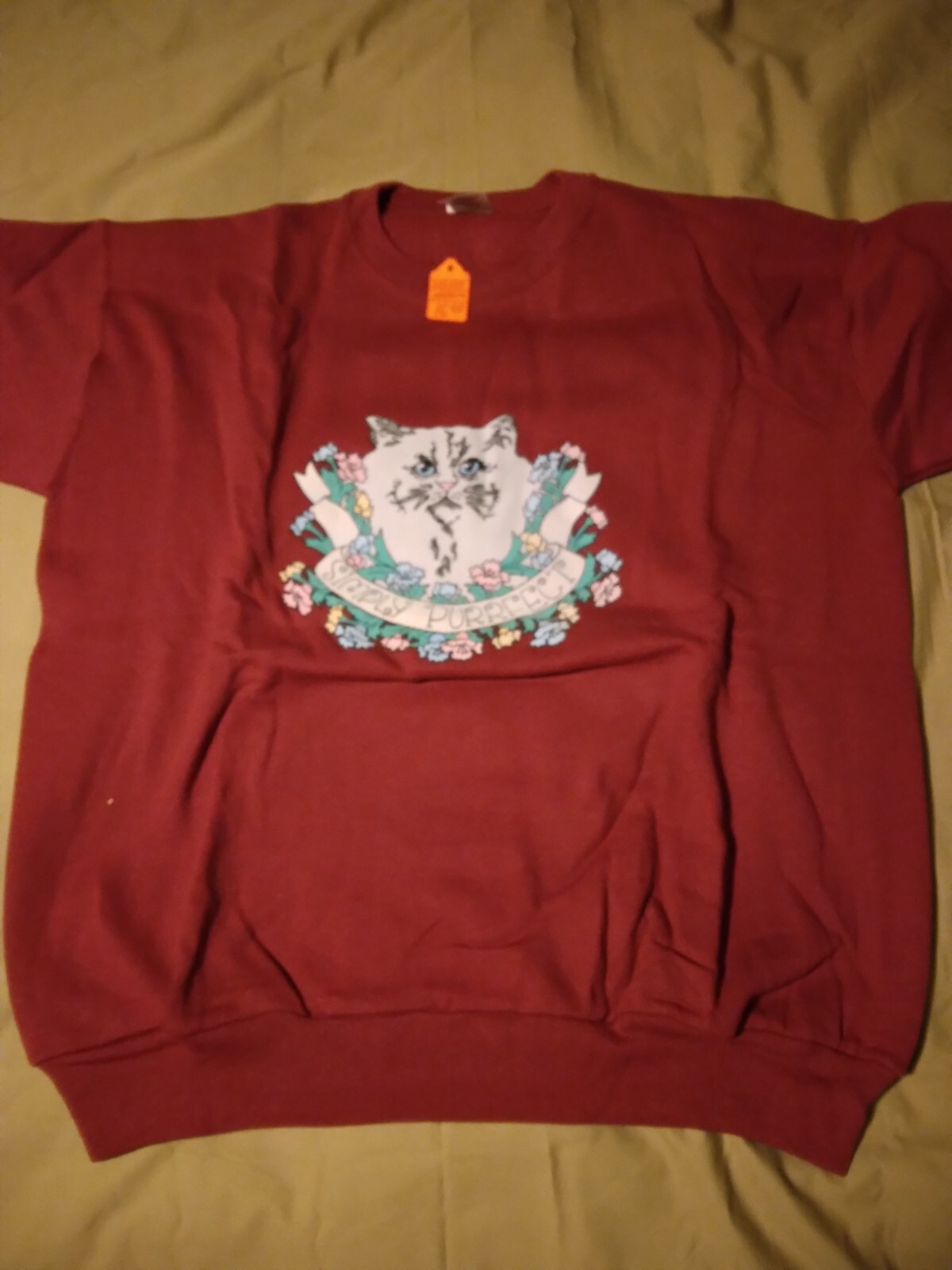 Adult Medium Sweatshirt Dark Reld with Simply Purrfect Cat fiber Print