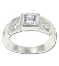 Sterling Silver Square Cut CZ Cubic Zirconia Clear Ring w/ Side Cut Outs