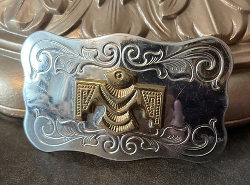 Vtg Chambers Belt Co. Silver Nickel Buckle W/Aztec Eagle Owned By Sonny Curtis - Picture 6 of 8