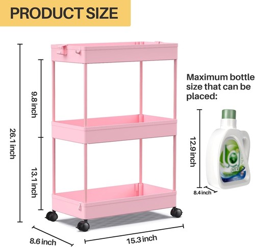 Rolling Storage Cart 3 Tier Organizer Utility Cart Mobile Shelving Unit - Picture 29 of 31