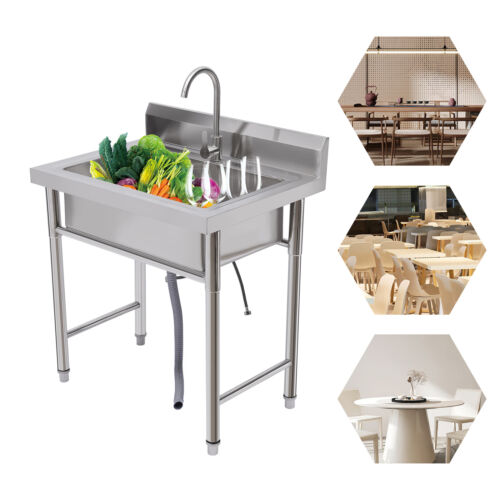 Stainless Steel Free Standing Utility Sink Farmhouse Single Bowl Kitchen Sink
