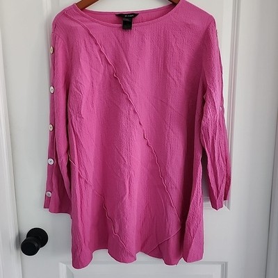 Ali Miles Tunic Top Size L Pink Textured Art To Wear Lagenlook Gauze Blouse