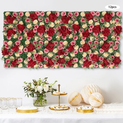 12Pcs Artificial Flower Wall Panel  Backdrop Wedding Rose Hydrangea Flower Decor