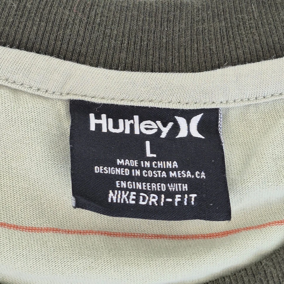 HURLEY T-Shirt Large Green Men's Cotton Blend Striped Short Sleeve — 第 2/4 张图片