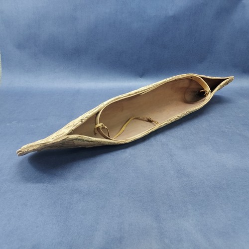 Vintage Live Edge Bark Wooden Canoe Model 24" - Picture 3 of 7