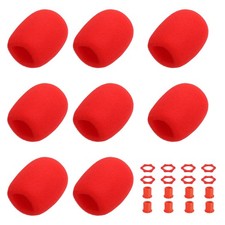 8 Set Mic Cover Foam, 1.5" Silicone Ring, Sleeve Holder, Red