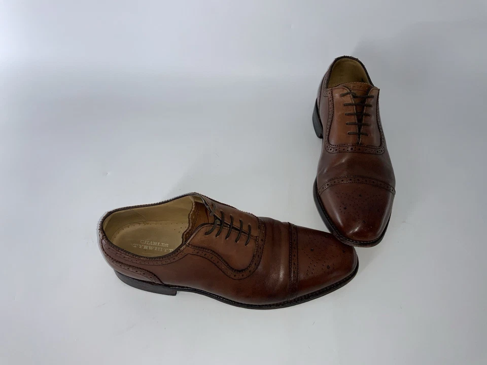 Charles Tyrwhitt Zapatos Oxford Hombres Talla 10 Marrón Brogue Cuero Puntera Inglaterra YGI Foto 2 de 4