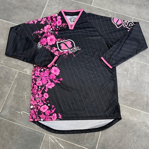 Vtg MSR Starlet Jersey Women's Large Motocross Pink Black Floral Pinstripe Y2K 