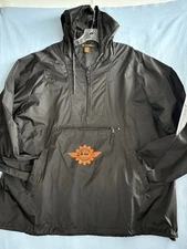 Harriton Men Jacket XL Black 100% Nylon Hooded Drawstring Windbreaker Packable