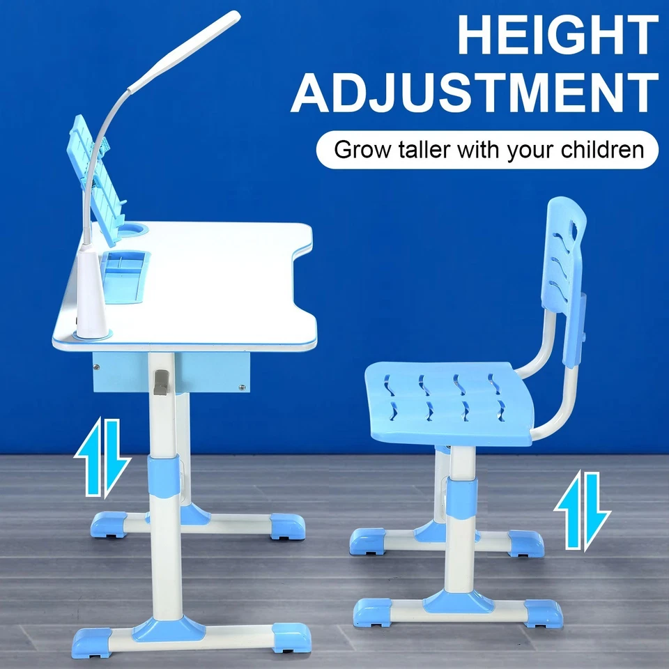 Kids Desk Chair Set,Height Adjustable Functional Study Desk Kids Pull Out Drawer - Image 3 of 4