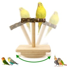 Natural Wood Bird Perch Stand Training, Intelligence Puzzle Enrichment Toys f...