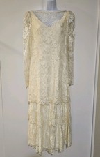 Vintage 80s Ivory Lace Wedding Dress M