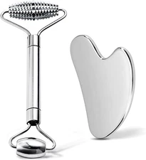 Stainless Steel Gua Sha & Face Roller Set for Facial Sculpting & Relaxation