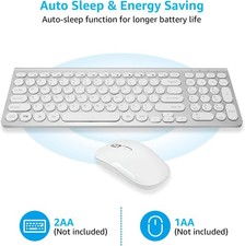 LeadsaiL Wireless Keyboard and Mouse Combo, Wireless USB Mouse and - Silver
