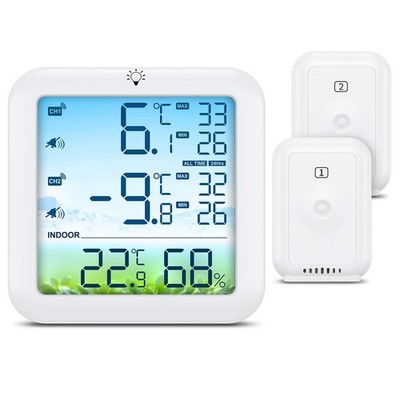 ORIA Funk-Kühlschrankthermometer, digitaler Kühlschrank mit 2 Sensoren, weiß 