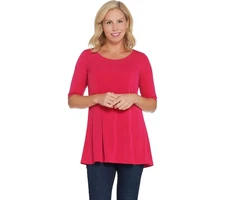 Susan Graver Women's Top Sz L Essentials Liquid Knit Tunic Red A346351