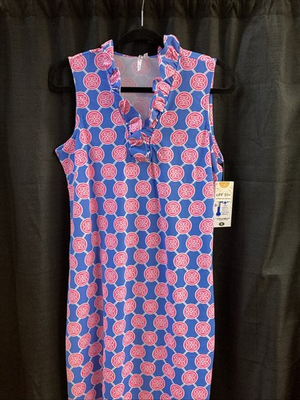#ad Lulu B M Ruffle Maxi Dress Blue Hot Pink Upf50 $39.20