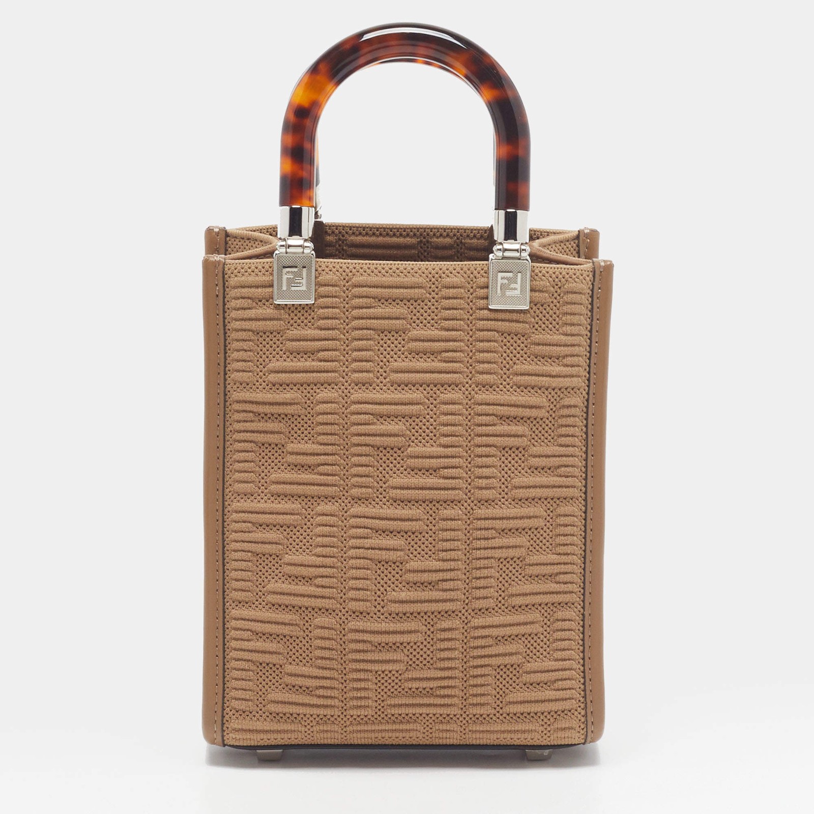 Fendi Sunshine Mini Beige Zucca Embossed Fabric Tote