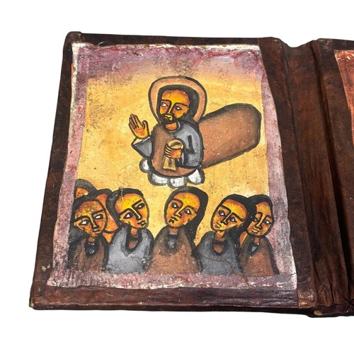Antique Ethiopian Religious Diptych Hand Painted Icon Book 19th C - Picture 7 of 12