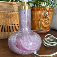 Tischlampe Glas Lampenfu&szlig; marmoriert lila/rosa/wei&szlig; 24cm innen Stecker