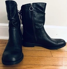 Sofft Womens Size 9 Black Leather Boots Midcalf  Lace up back Side Zip Sharnell