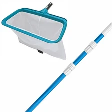 POOLWHALE Pool Skimmer Rake Fine Mesh Net with 12FT Telescopic Aliminum Pool ...