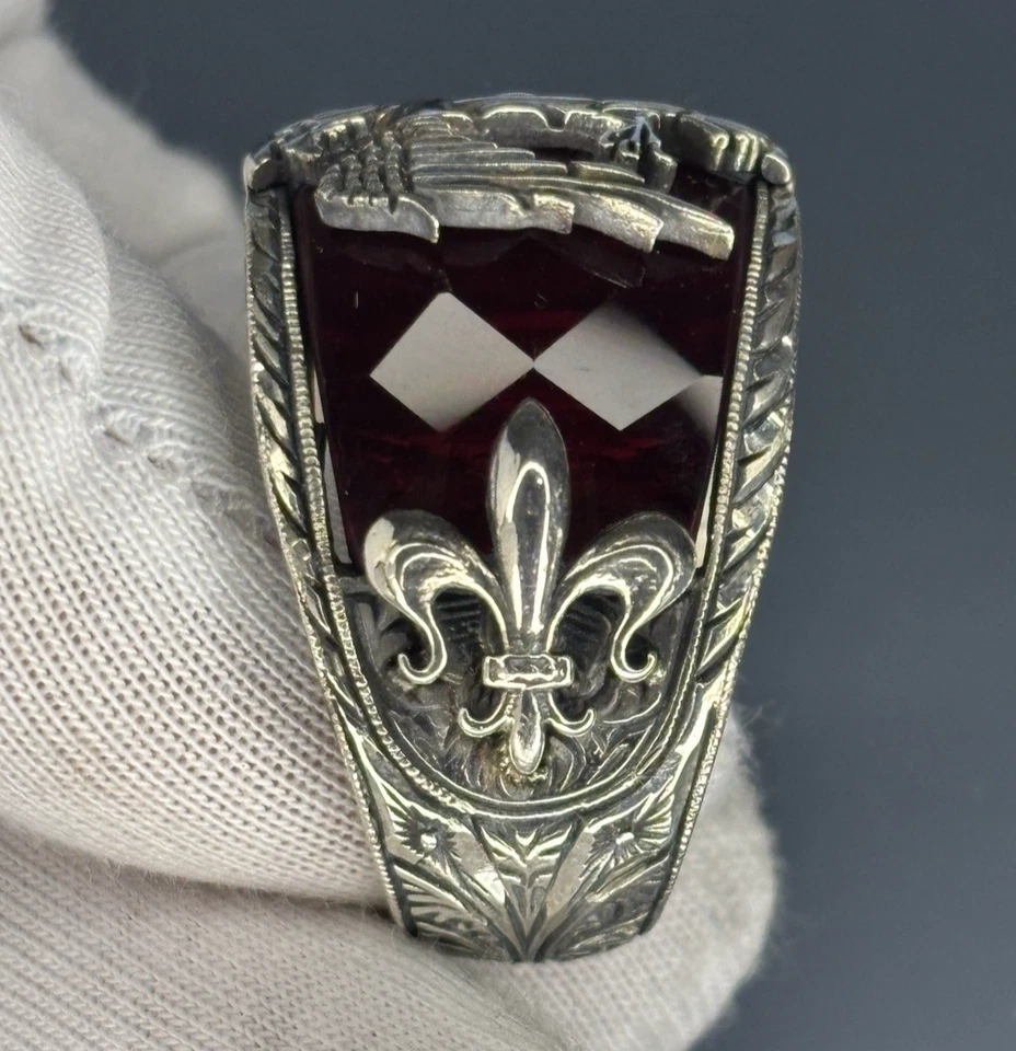 Anillo Rubí Plata Esterlina: Águila Doble Cabeza Diseño Heráldico Foto 4 de 4