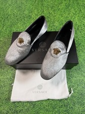 Versace Mens Silver Ponyhair Medusa Head Dress Loafers New In Box