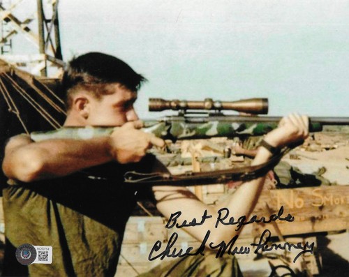 Chuck Mawhinney Signed 8x10 Photo Autographed BAS Marine Sniper Vietnam 54