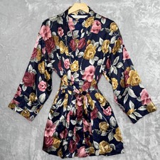 Vintage Victorias Secret Robe Womens One Size Floral Satin Kimono Belted Pockets