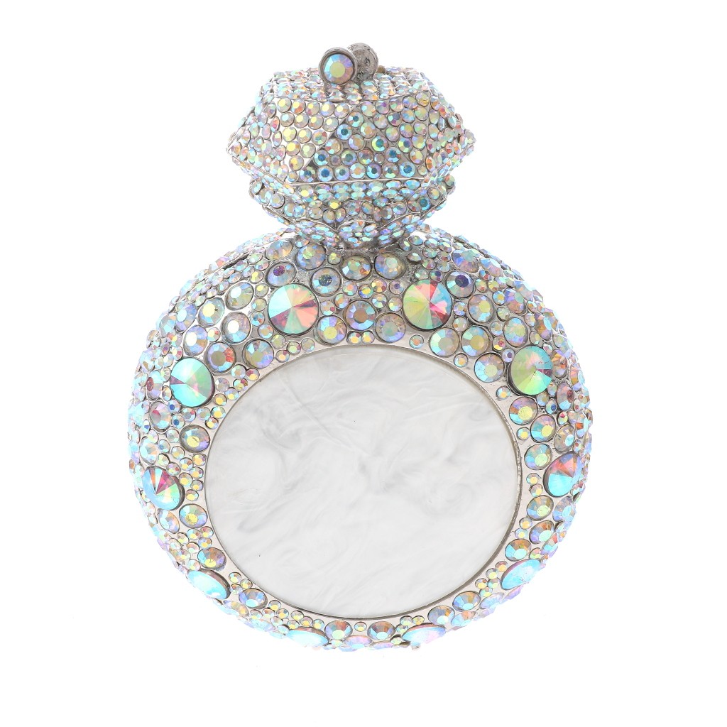 Silver Tone Alloy Metal Rhinestone Crystal Clutch Evening Bag HB6297-SAB