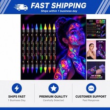 16 Colors 8Pcs Glow in The Dark Face Paint Markers, UV Neon Body Paint Pens