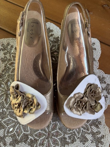 BOC Born of Concept Sz 8/39 Wedges Gold Leather Litzy Slingback Wedge Shoes - Picture 12 of 14