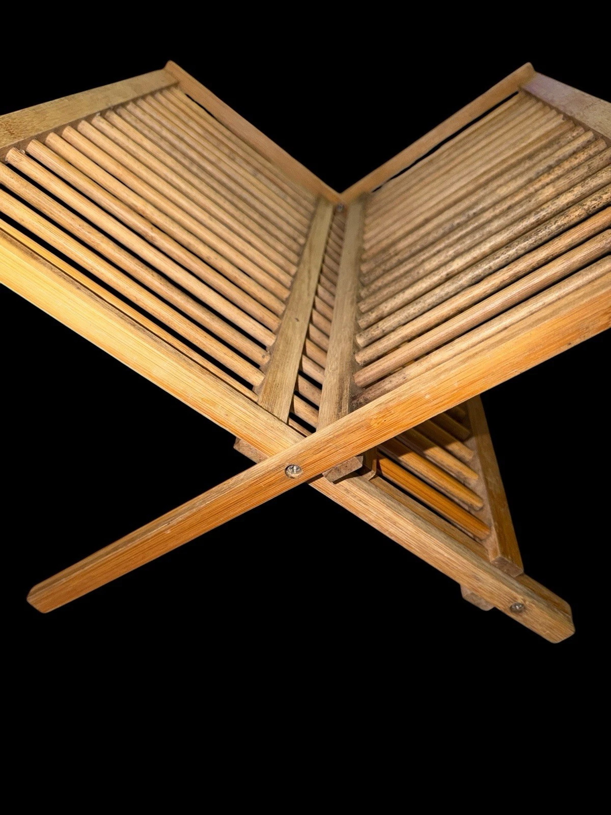 Vintage Folding Bamboo Dish Drying Rack Plate Holder Organizer Boho Kitchen