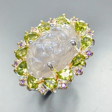 Carving 25 ct+ Natural Labradorite Ring 925 Sterling Silver Size 8 /R456712