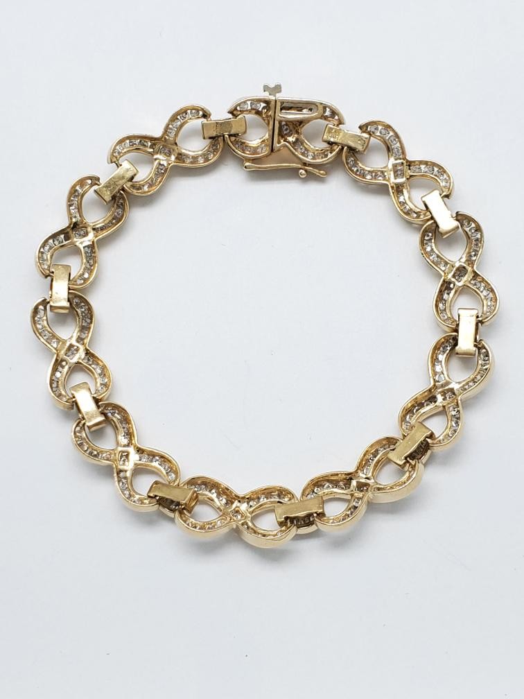 14K Solid Yellow Gold Diamond Infinity Bracelet S… - image 2