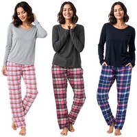 Womens Pyjamas Set Ladies Long Sleeve Check Print Lounge Nightwear Sleepwear Set