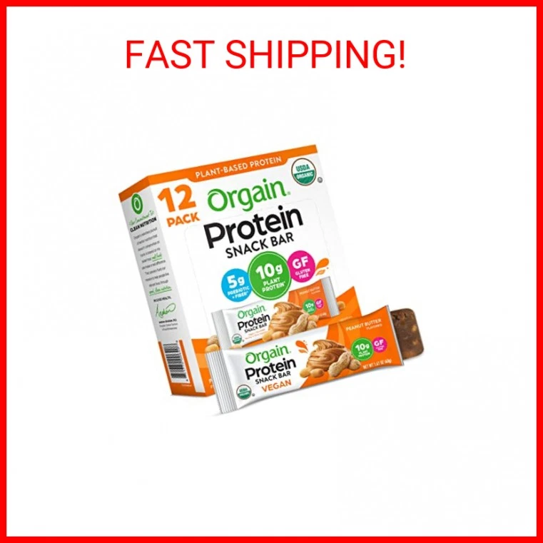 Barritas de proteína vegana orgánica Orgain, mantequilla de maní - 10 g de proteína vegetal, baja Foto 2 de 2