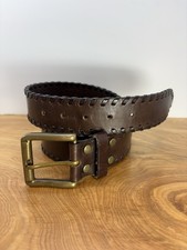 Vtg Banana Republic Brown Leather Belt Brass Buckle Laced Edge Men s 36