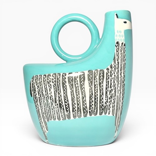 West Elm Ceramic Turquoise “Llama” Handled Pitcher Jug 8 1/4” 28oz