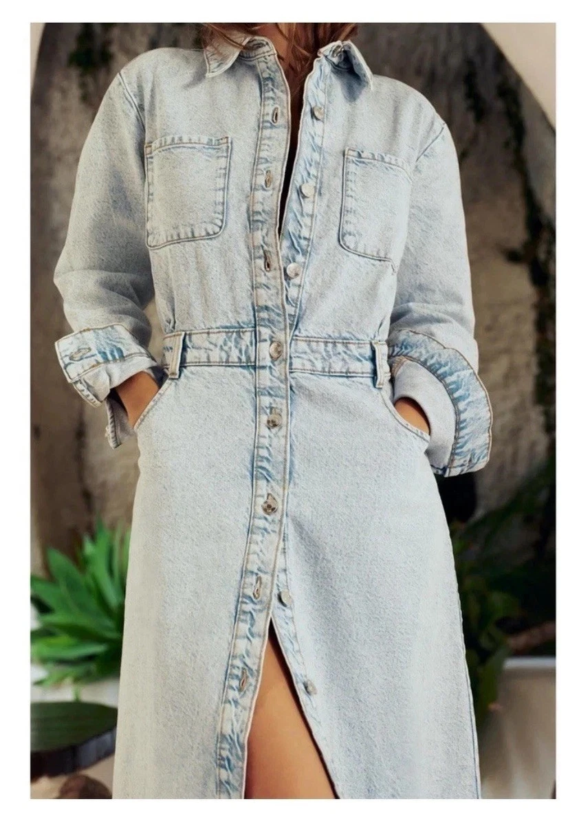 NEW Zara BUTTON DOWN LONG SLEEVE DENIM MIDI DRESS NWOT Size USA S MEX 26  Z1975 | eBay