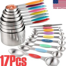 17 PCS Magnetic Dual Sided Measuring Cup Spoons Stainless Kitchen Tool US STOCK