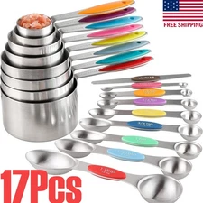 17 PCS Magnetic Dual Sided Measuring Cup Spoons Stainless Kitchen Tool US STOCK