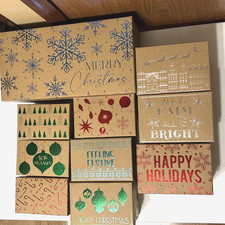 Lot of 10 Holiday Style Foil Kraft Box, Empty Christmas Gift Boxes, NWT
