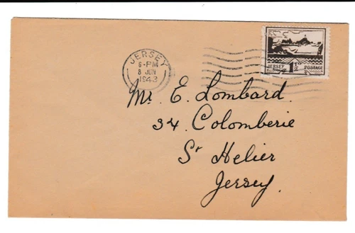 NS32 1943 GERMAN OCCUPATION OF JERSEY FIRST DAY OF ISSUE COVER 1 I/2d BROWN VIEW