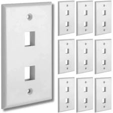 2 Port Keystone Wall Plate, 10 Pack, White, 1 Gang Insert, Standard Size