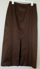 Talbots Skirt Size 12 Brown Ankle Length Front Slit zip close Stretch 56 silk 