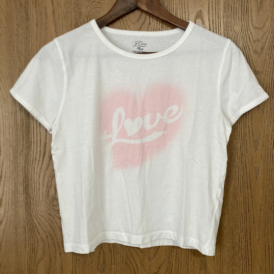 J. Camiseta Crew Knit Goods Blanca LOVE Logo Periwinkle Manga Corta REIMAGINADA Talla S Foto 2 de 4