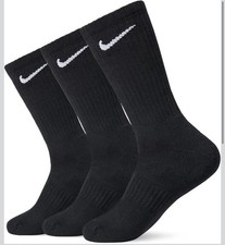 Nike Everyday Cotton Cushioned Crew 3 Pair Dri Fit Socks Black M